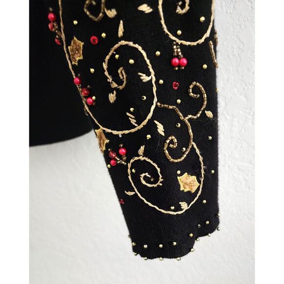 SWEATER JACKET & TANK-BEREK-Rhinestones-Appliques-Black-Gold-2 Piece-Size XL - Picture 8 of 15